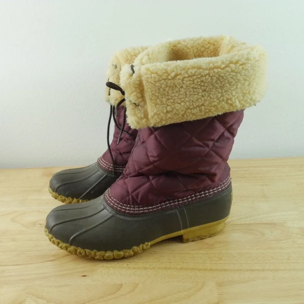 LL Bean Quilted Duck Boots Sherpa Lined Women 10 M USA Vintage Heritage Utility